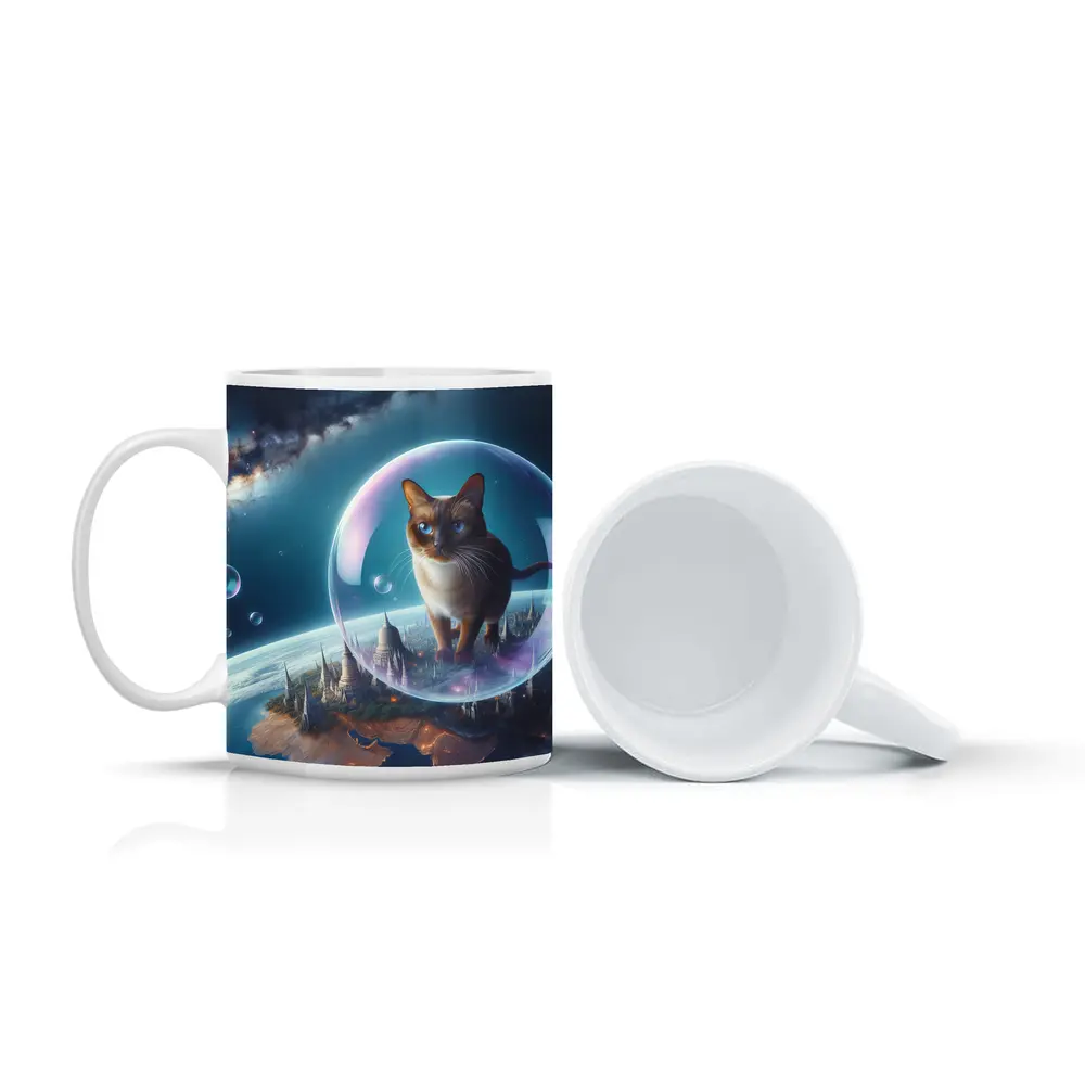Burmese Cat Floating Space Fantasy Cityscape – Mugs