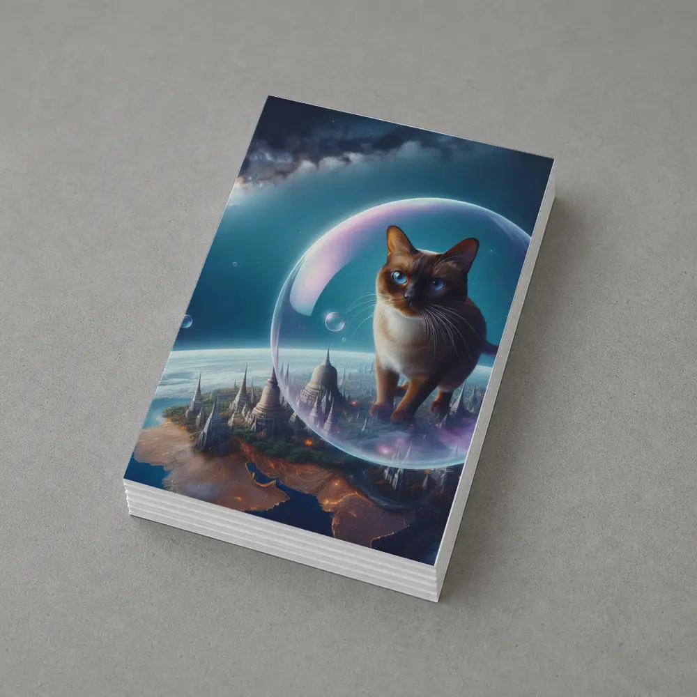 Burmese Cat Floating Space Fantasy Cityscape – Postcards