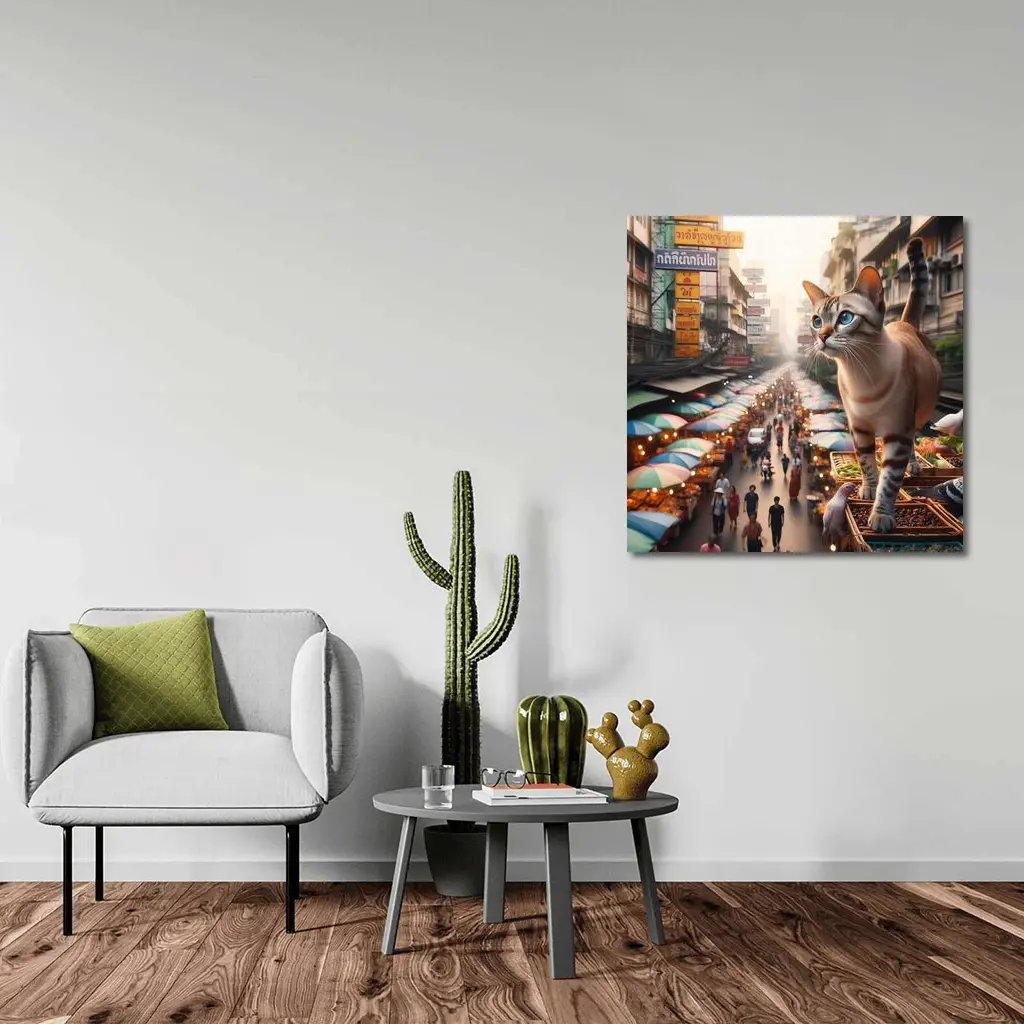 Tonkinese Cat Over Bangkok Thailand Street Market – Wall Art