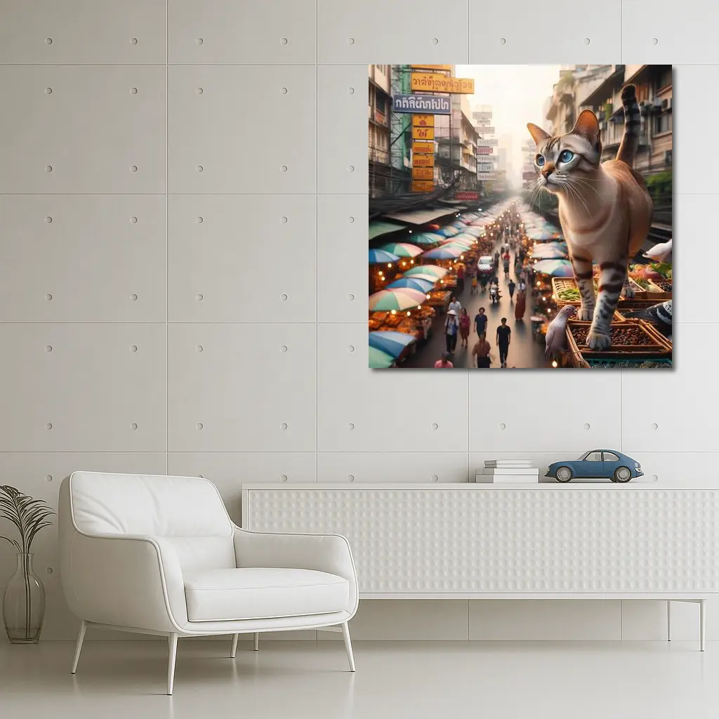 Tonkinese Cat Over Bangkok Thailand Street Market – Wall Art