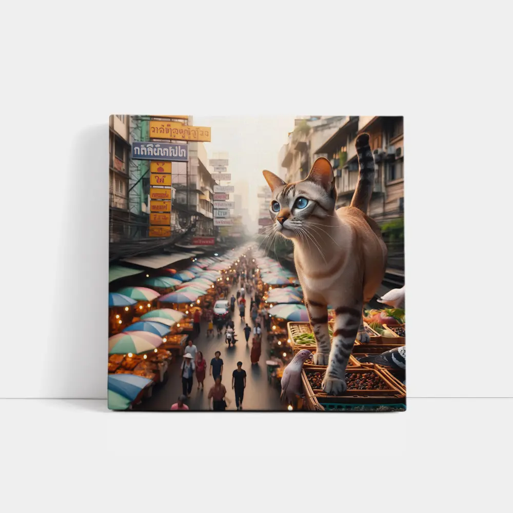 Tonkinese Cat Over Bangkok Thailand Street Market – Wall Art