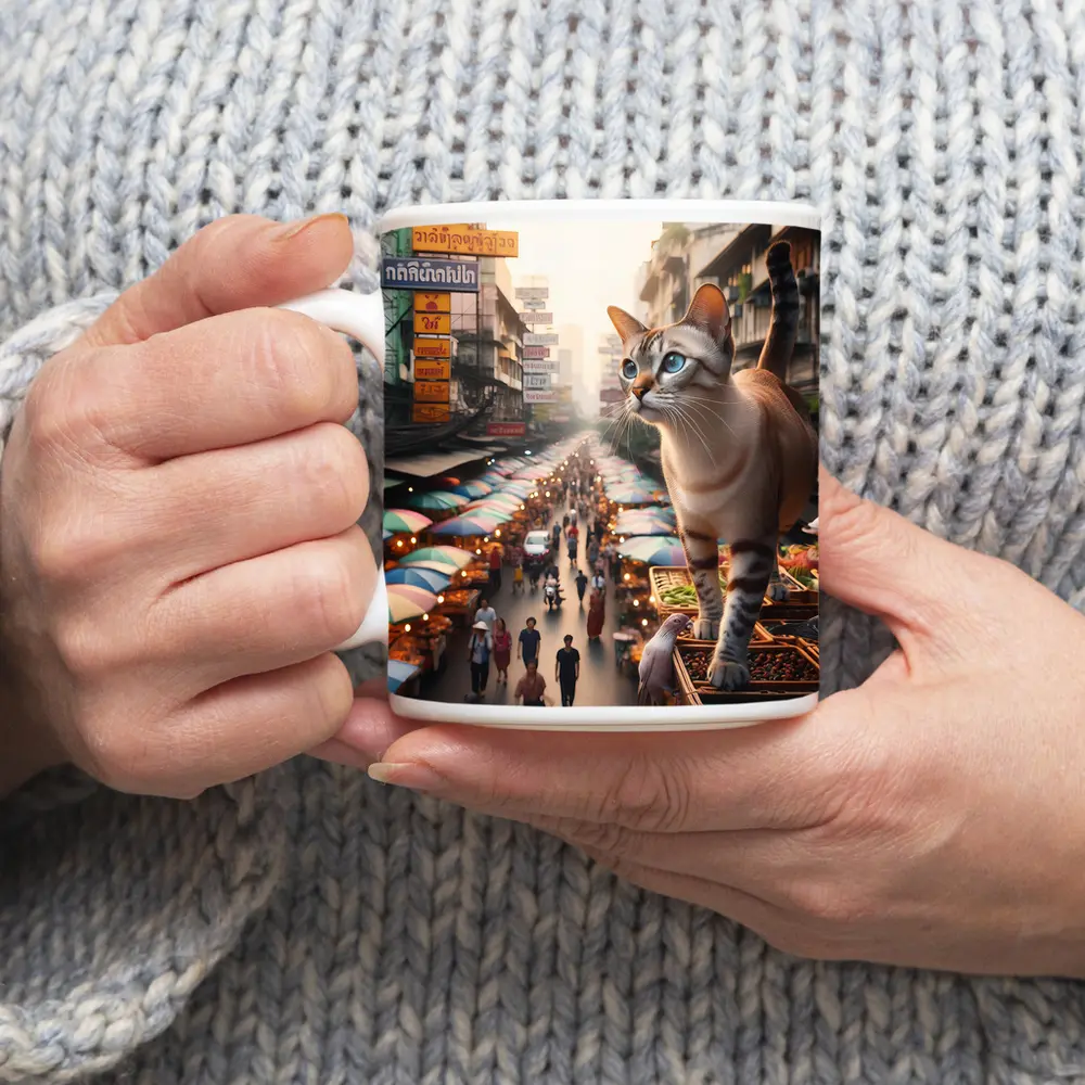 Tonkinese Cat Over Bangkok Thailand Street Market – Mugs