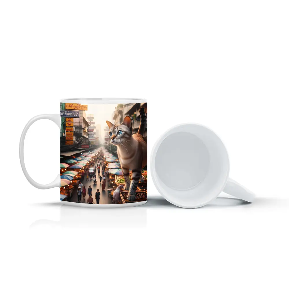 Tonkinese Cat Over Bangkok Thailand Street Market – Mugs