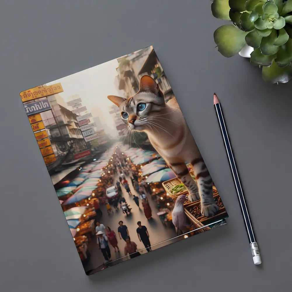 Tonkinese Cat Over Bangkok Thailand Street Market – Notebooks