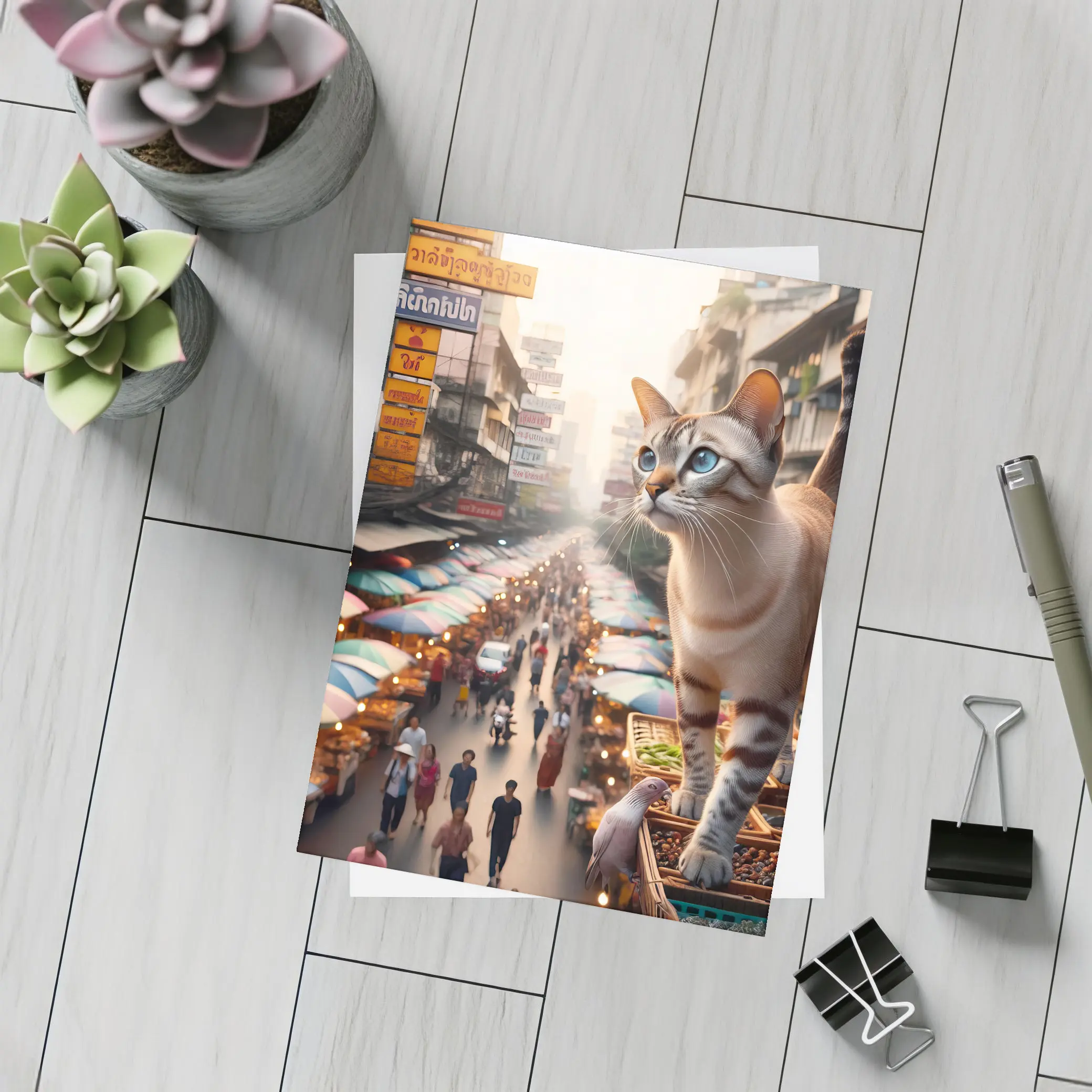 Tonkinese Cat Over Bangkok Thailand Street Market – Postcards