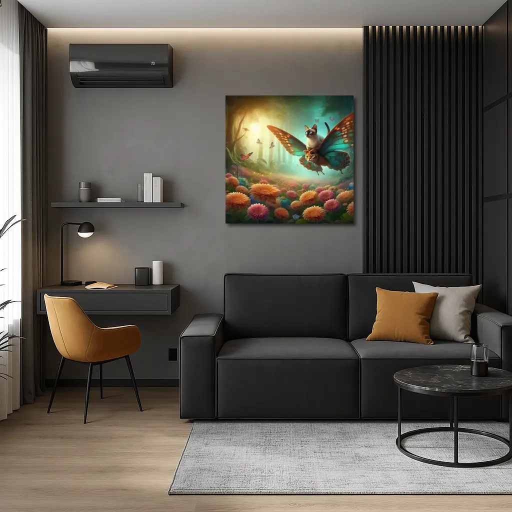 Siamese Cats Butterfly Wings Fantasy Flower Garden – Wall Art