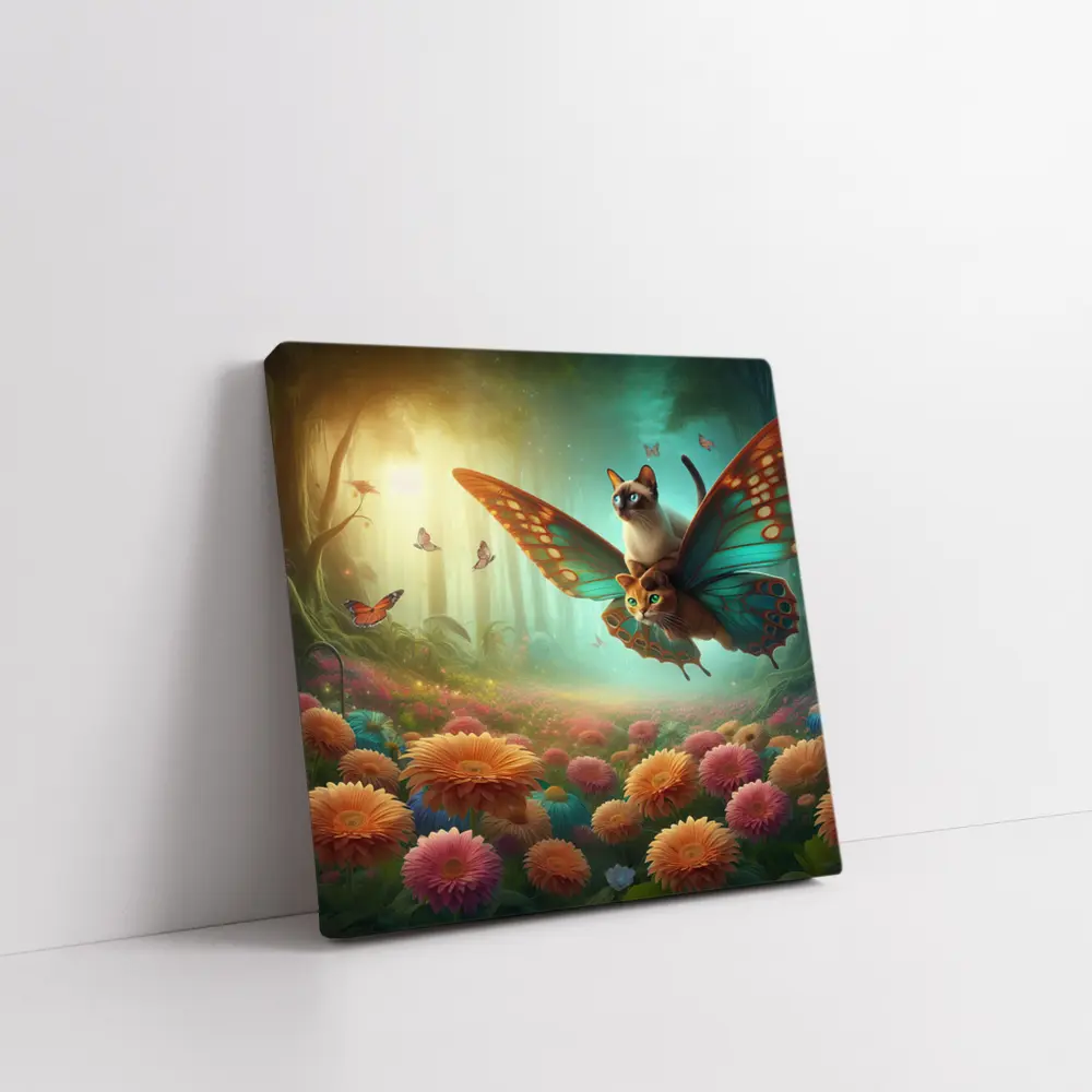 Siamese Cats Butterfly Wings Fantasy Flower Garden – Wall Art