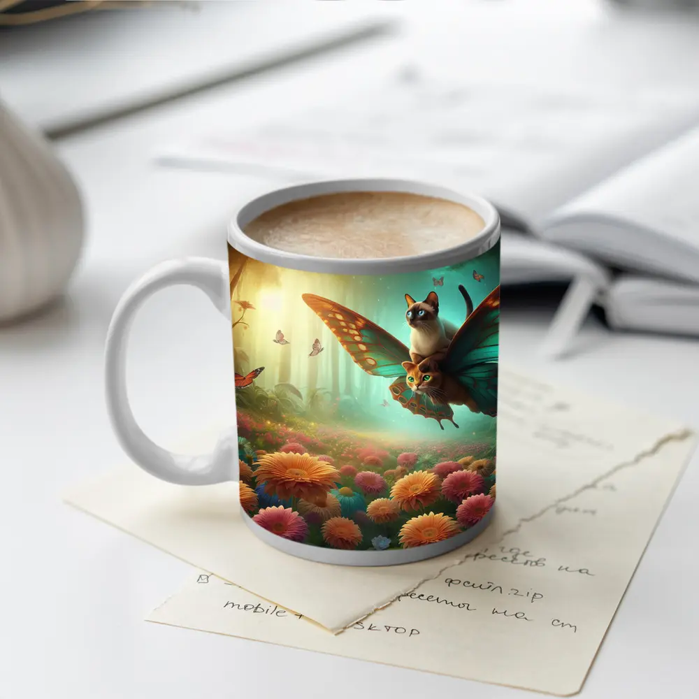 Siamese Cats Butterfly Wings Fantasy Flower Garden – Mugs