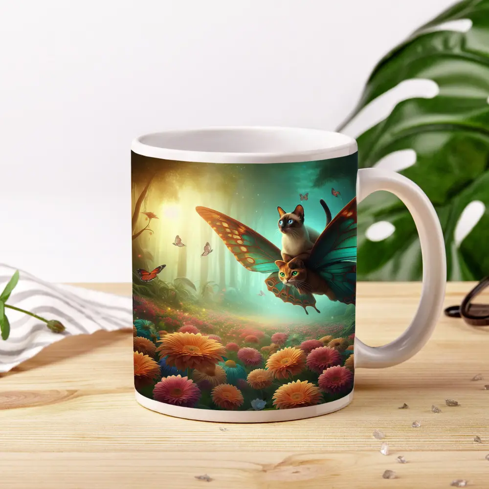 Siamese Cats Butterfly Wings Fantasy Flower Garden – Mugs