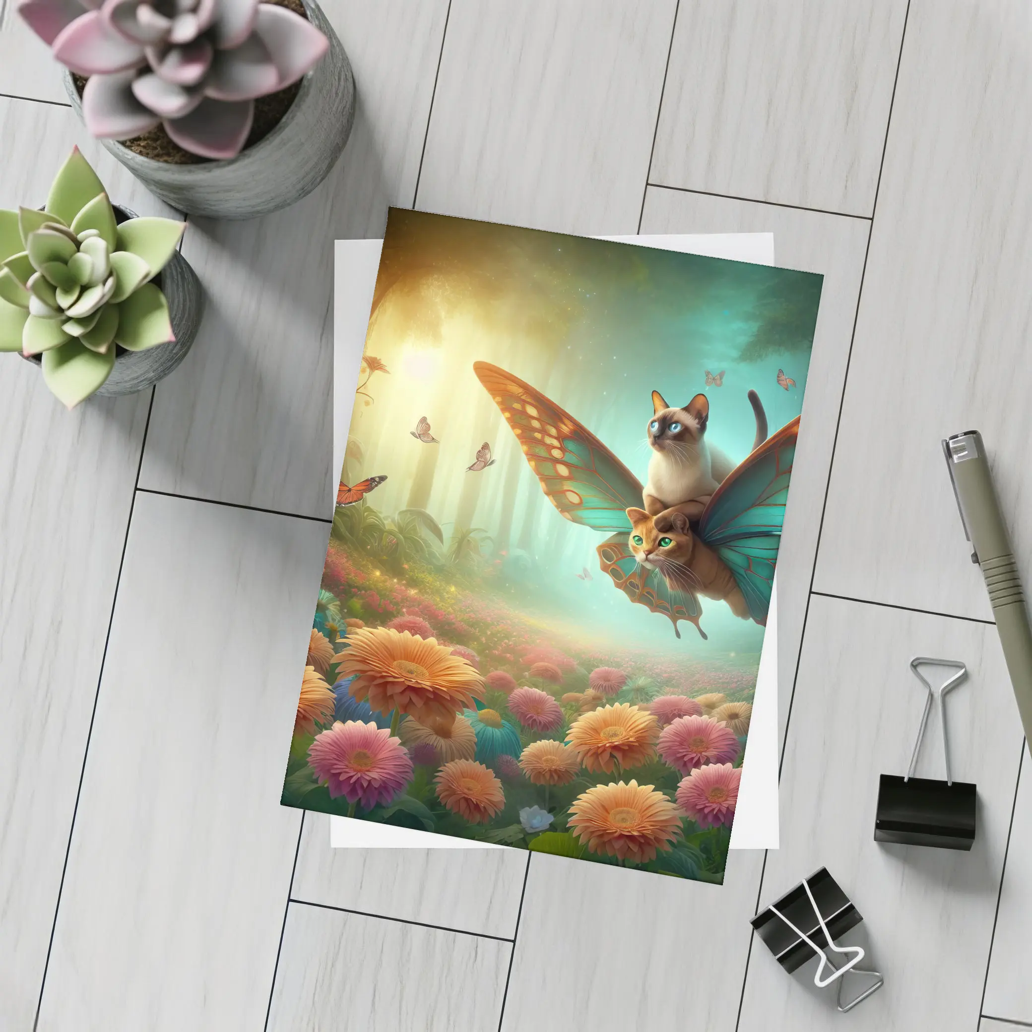 Siamese Cats Butterfly Wings Fantasy Flower Garden – Postcards