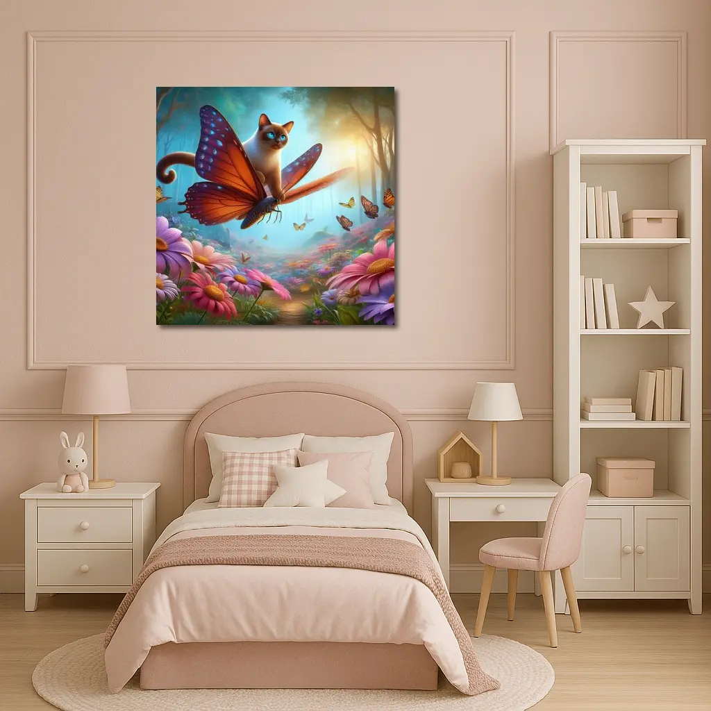 Siamese Cat Butterfly Wings Fantasy Flower Forest – Wall Art