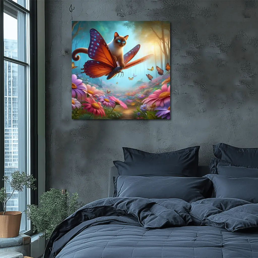 Siamese Cat Butterfly Wings Fantasy Flower Forest – Wall Art