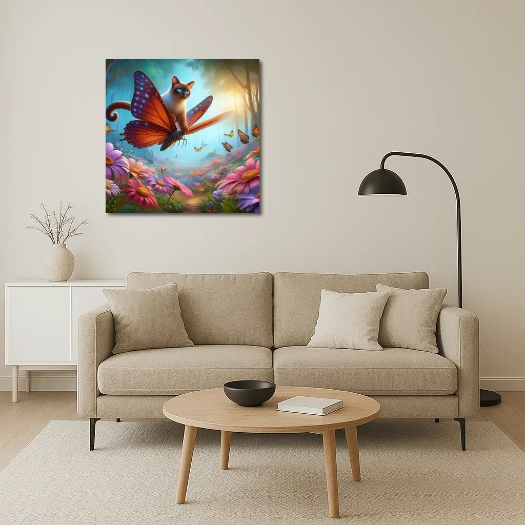Siamese Cat Butterfly Wings Fantasy Flower Forest – Wall Art