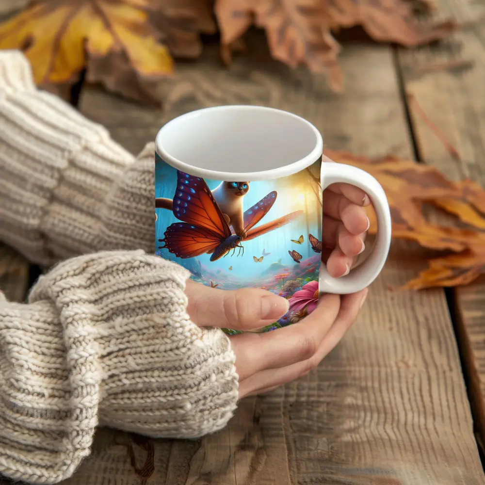 Siamese Cat Butterfly Wings Fantasy Flower Forest – Mugs