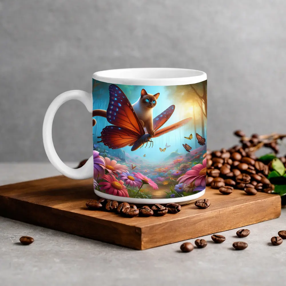 Siamese Cat Butterfly Wings Fantasy Flower Forest – Mugs