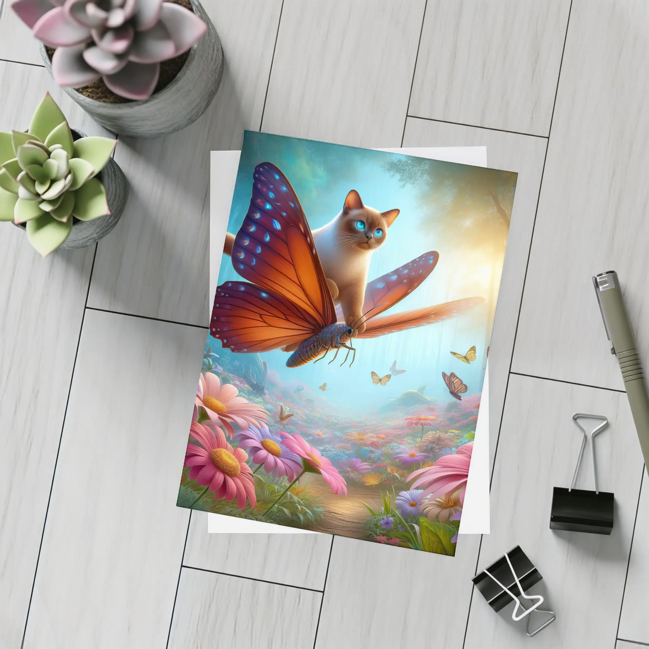 Siamese Cat Butterfly Wings Fantasy Flower Forest – Postcards