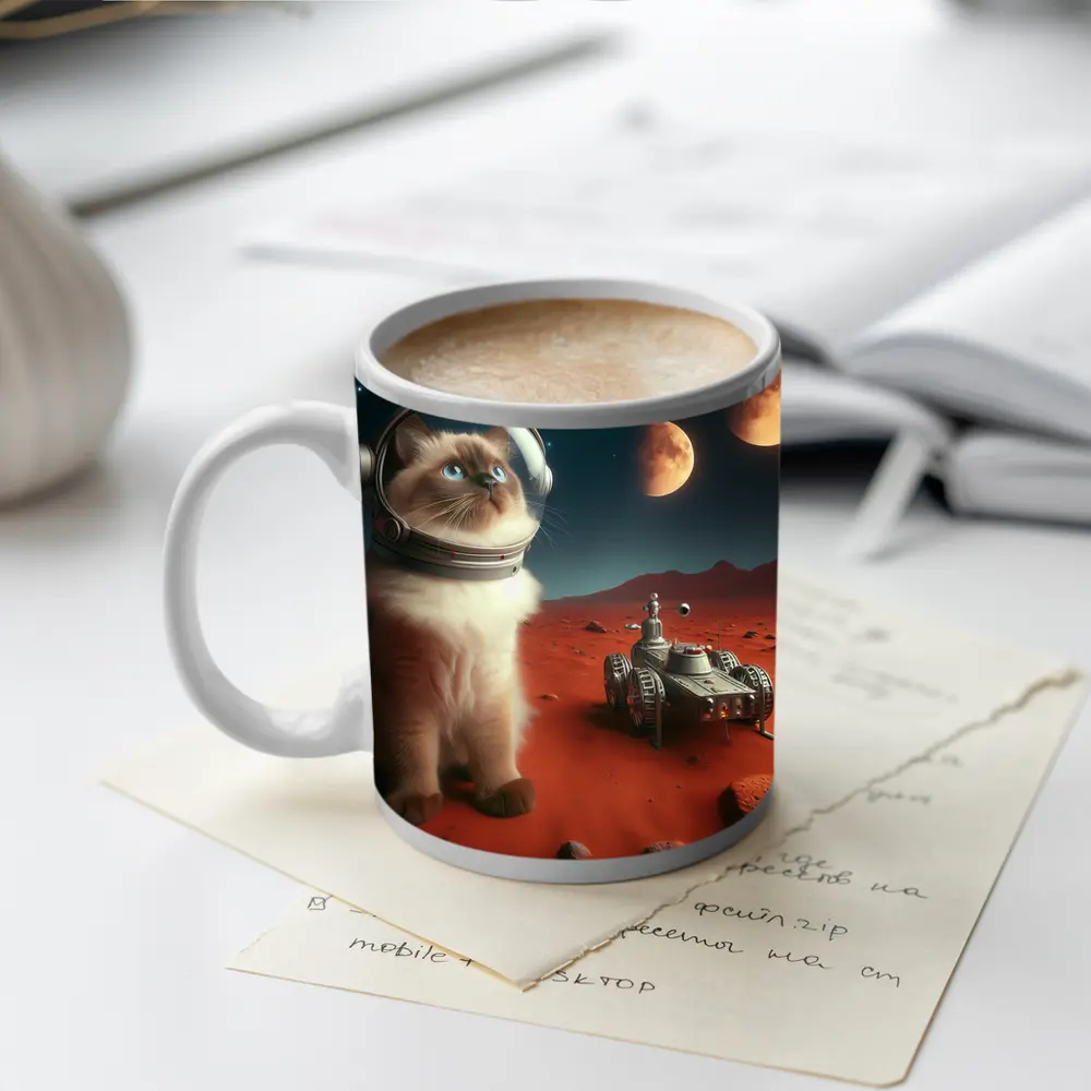 Birman Cat Astronaut on Mars Red Planet – Mugs
