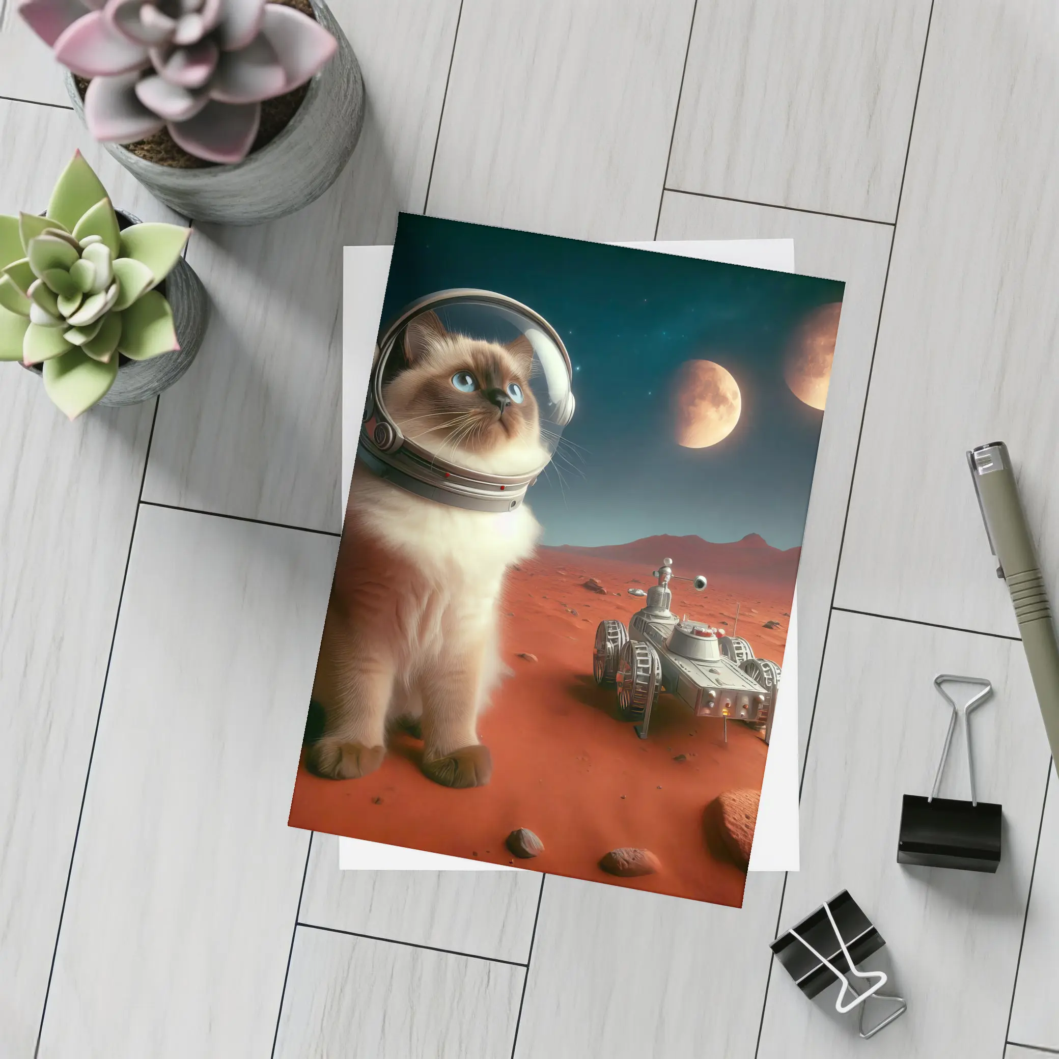 Birman Cat Astronaut on Mars Red Planet – Postcards