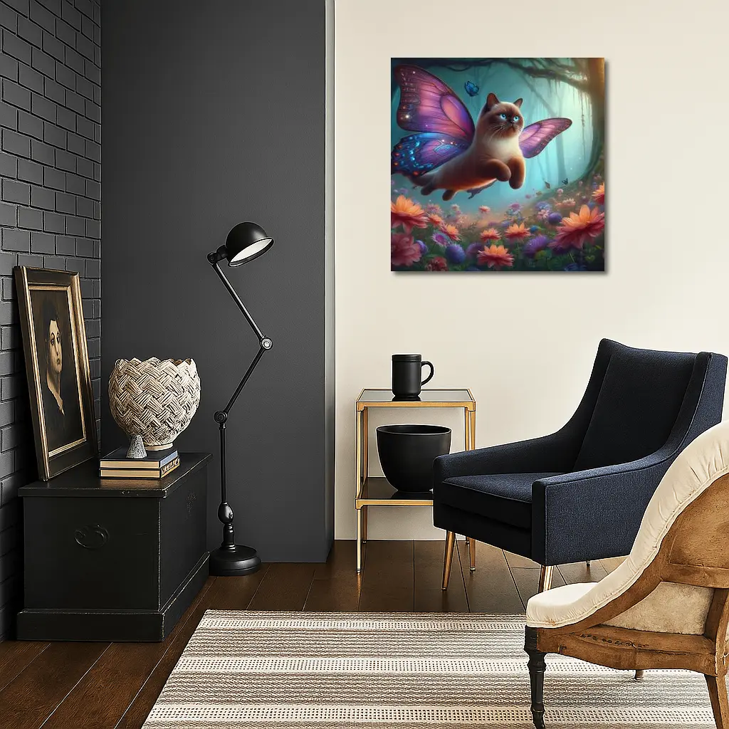 Siamese Cat Butterfly Wings Fantasy Forest – Wall Art