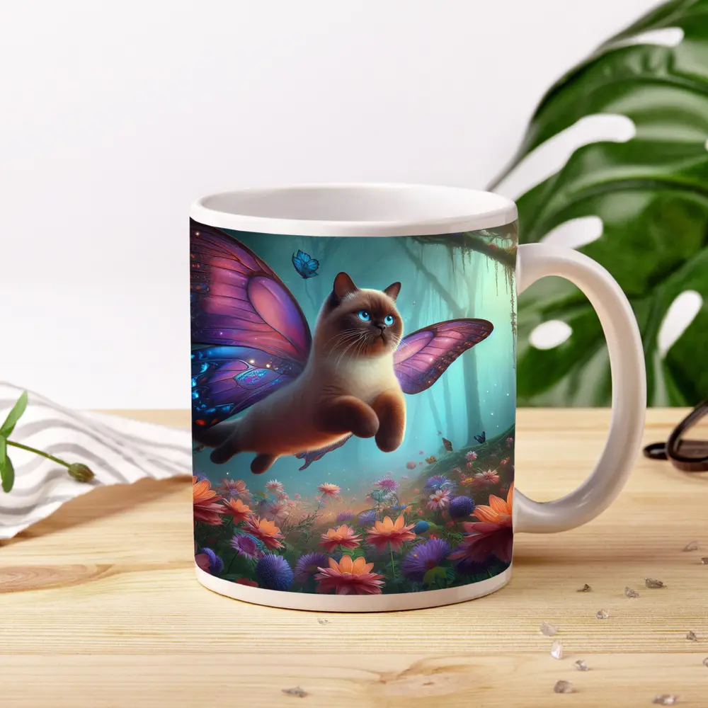 Siamese Cat Butterfly Wings Fantasy Forest – Mugs