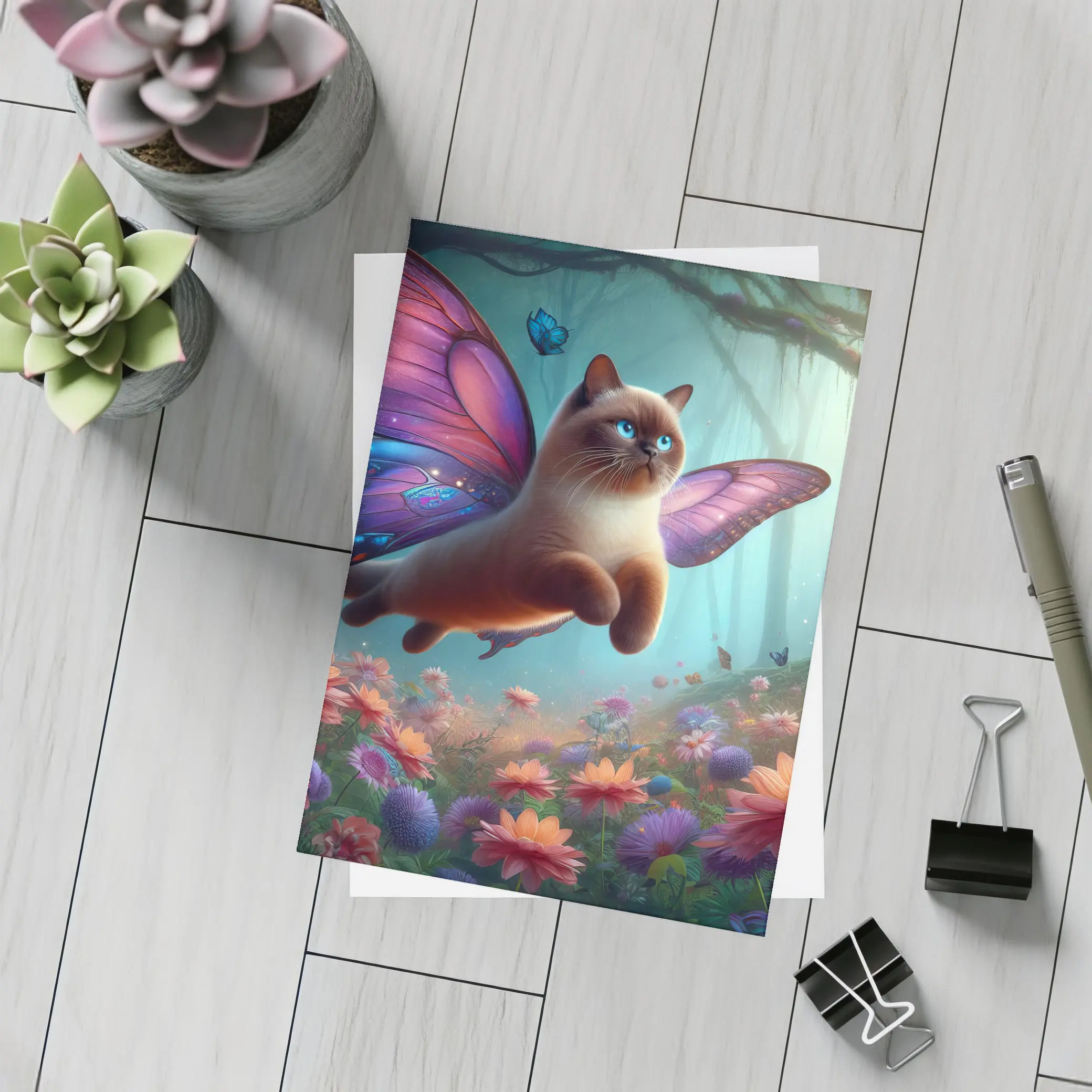 Siamese Cat Butterfly Wings Fantasy Forest – Postcards