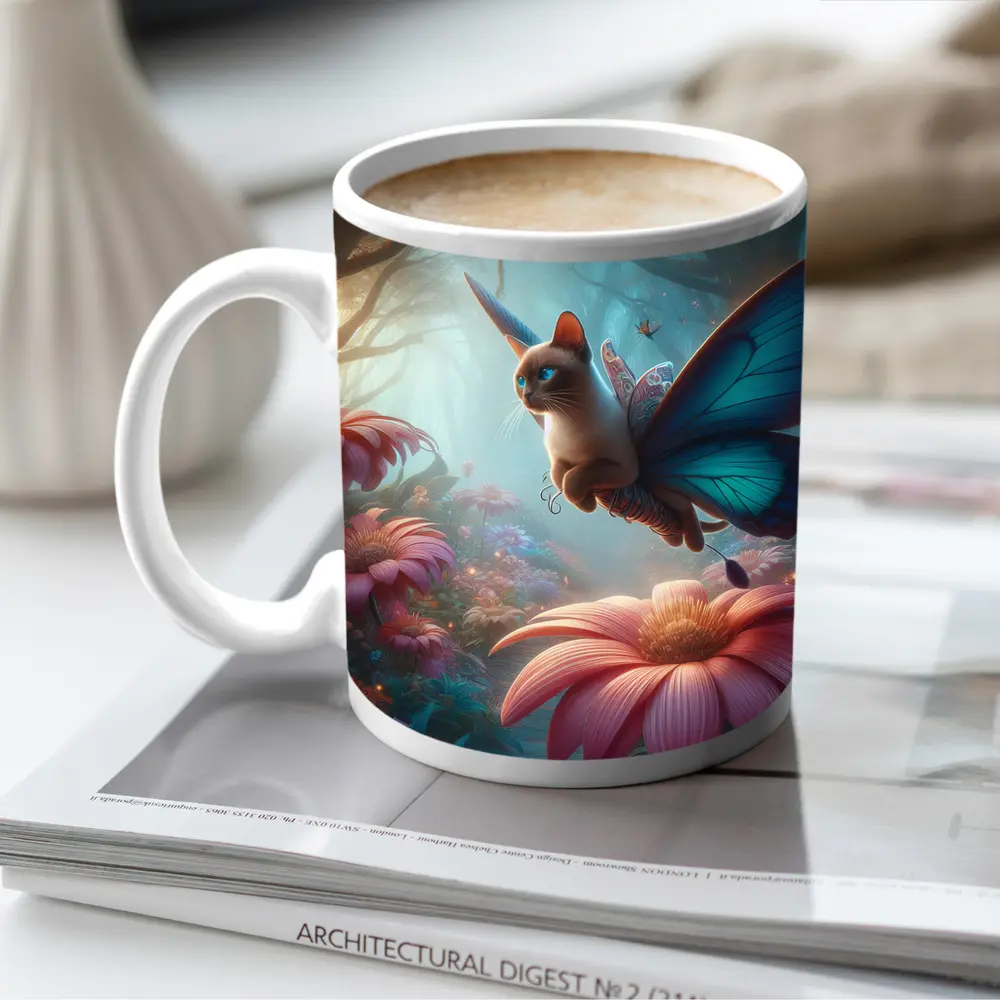 Siamese Cat Butterfly Wings Fantasy Forest – Mugs