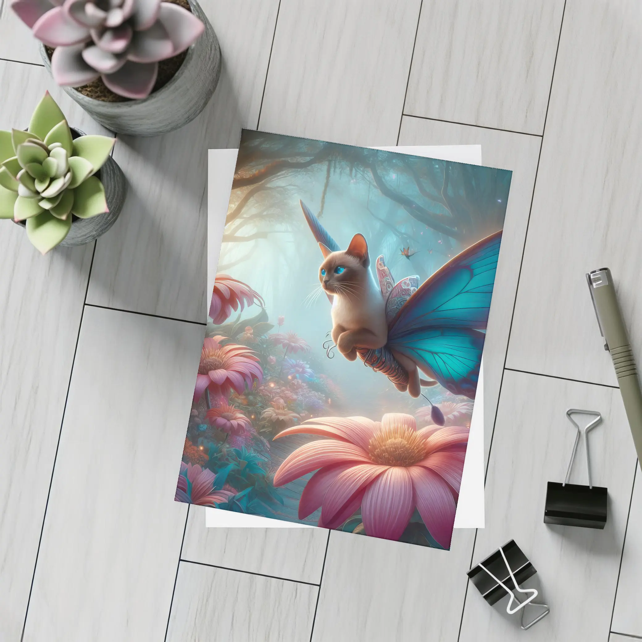 Siamese Cat Butterfly Wings Fantasy Forest – Postcards