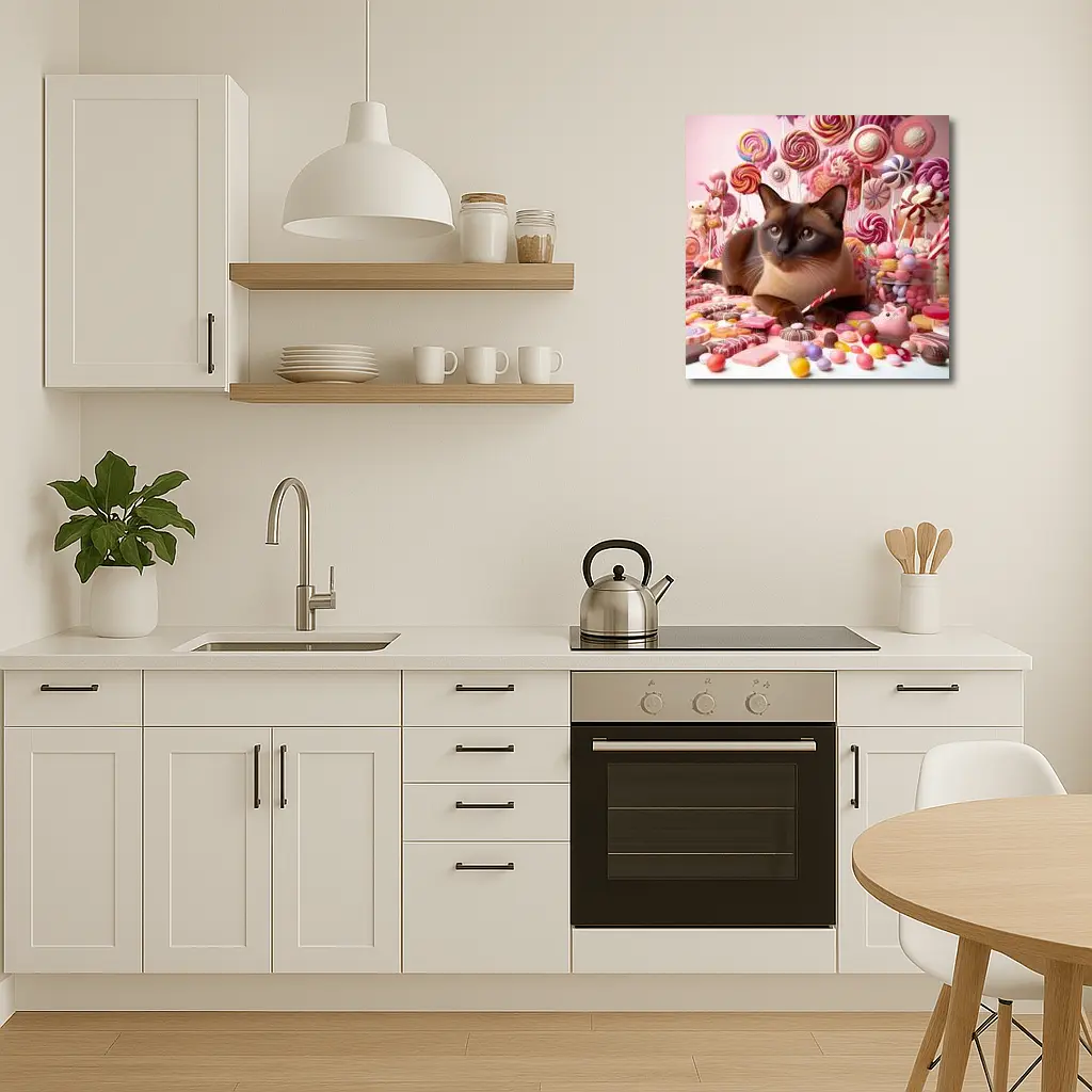 Burmese Cat Surrounded By Colorful Candy – Wall Art
