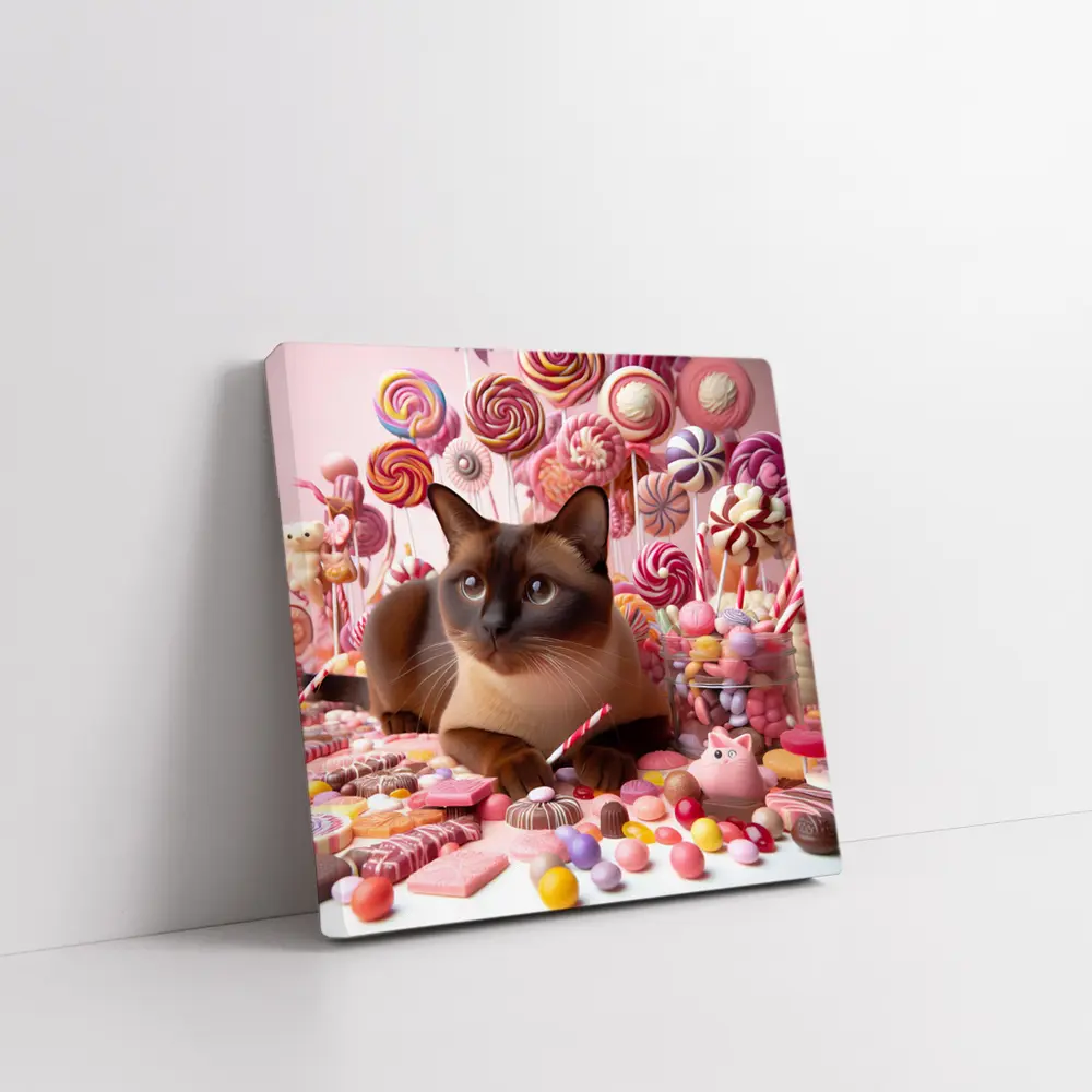 Burmese Cat Surrounded By Colorful Candy – Wall Art