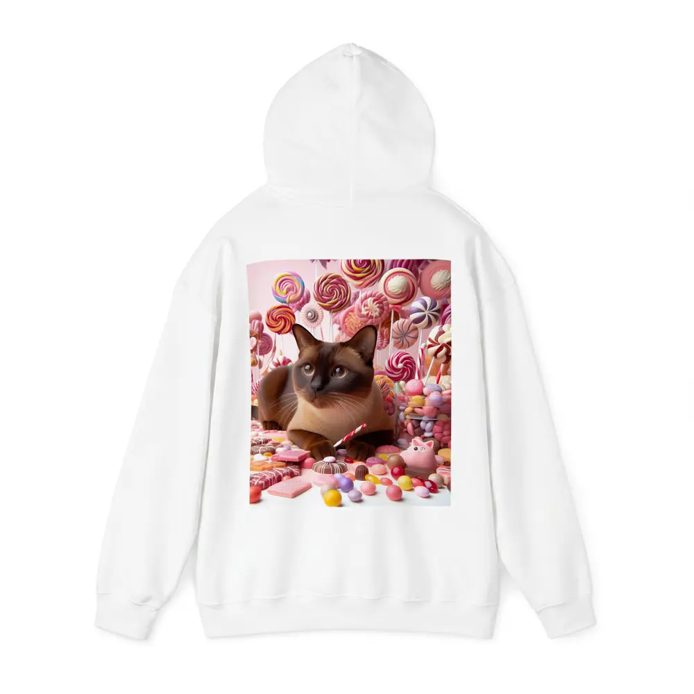 Burmese Cat Surrounded By Colorful Candy – Hoodies