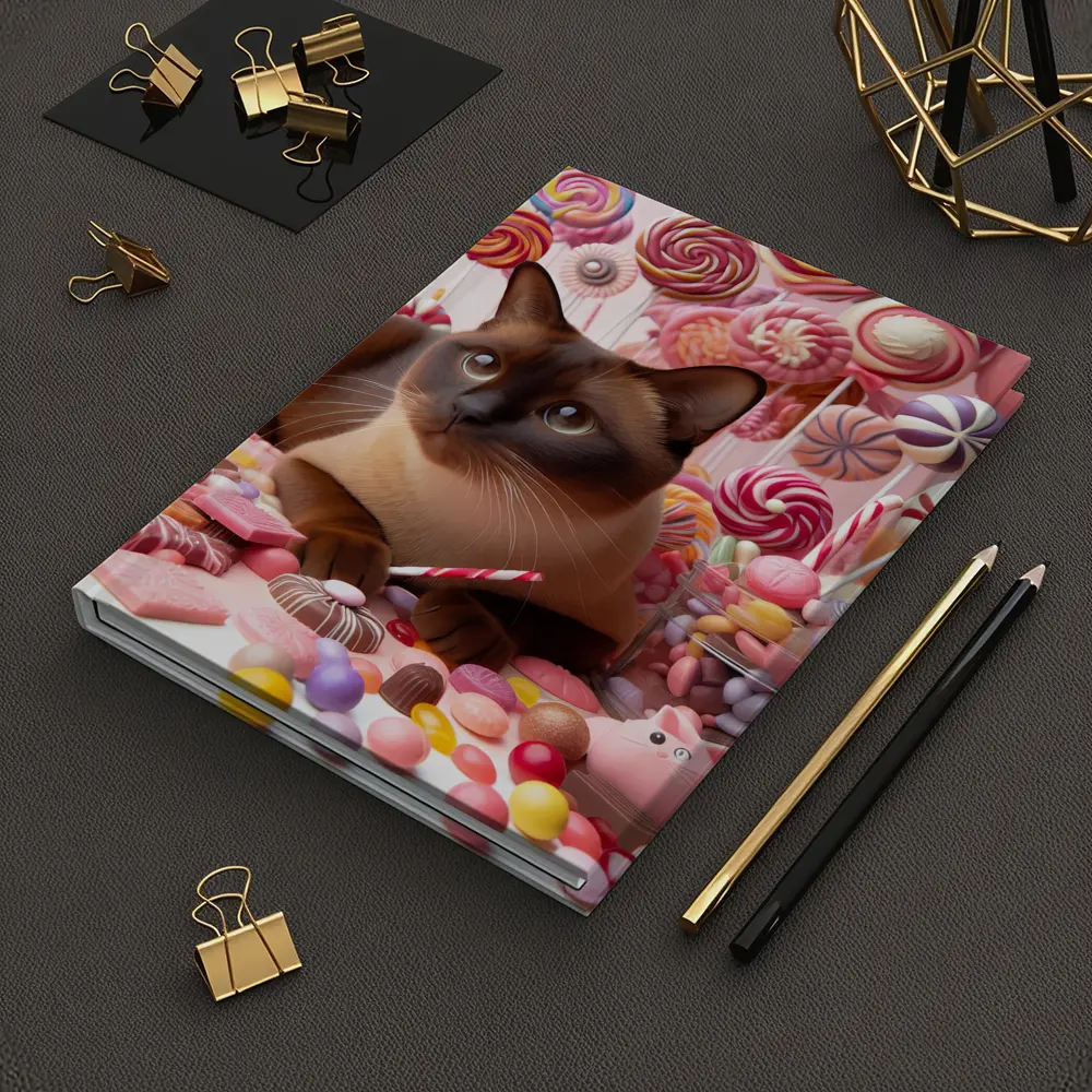 Burmese Cat Surrounded By Colorful Candy – Notebooks