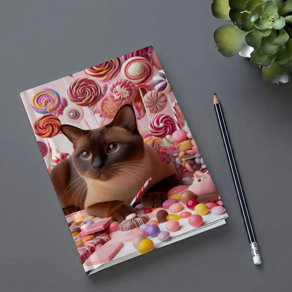 Burmese Cat Surrounded By Colorful Candy – Notebooks