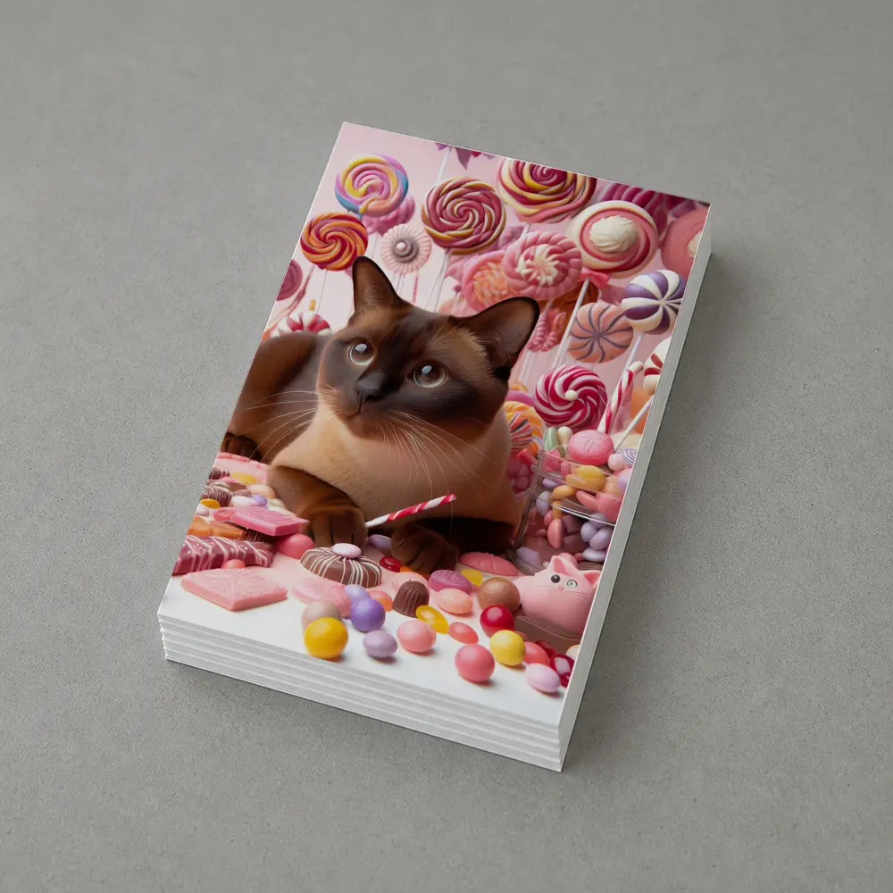 Burmese Cat Surrounded By Colorful Candy – Postcards