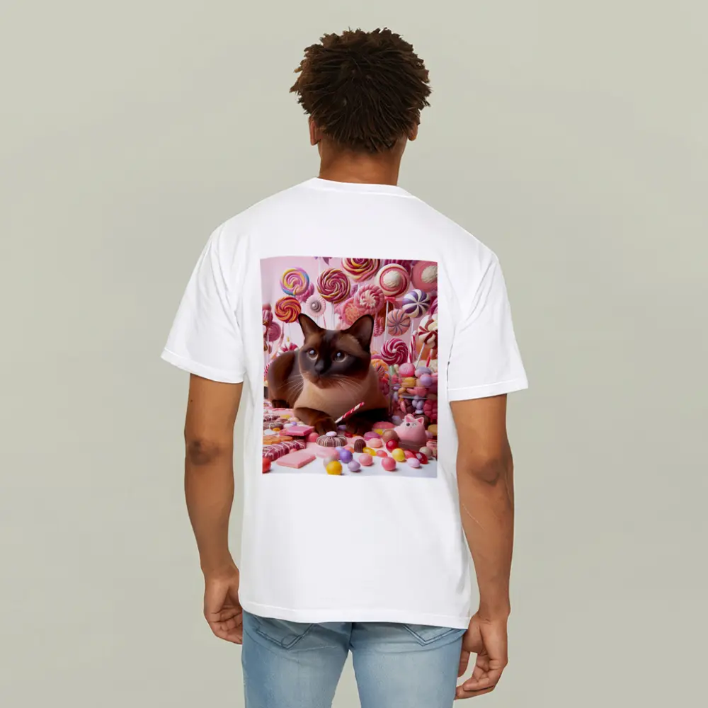 Burmese Cat Surrounded By Colorful Candy – T-Shirts