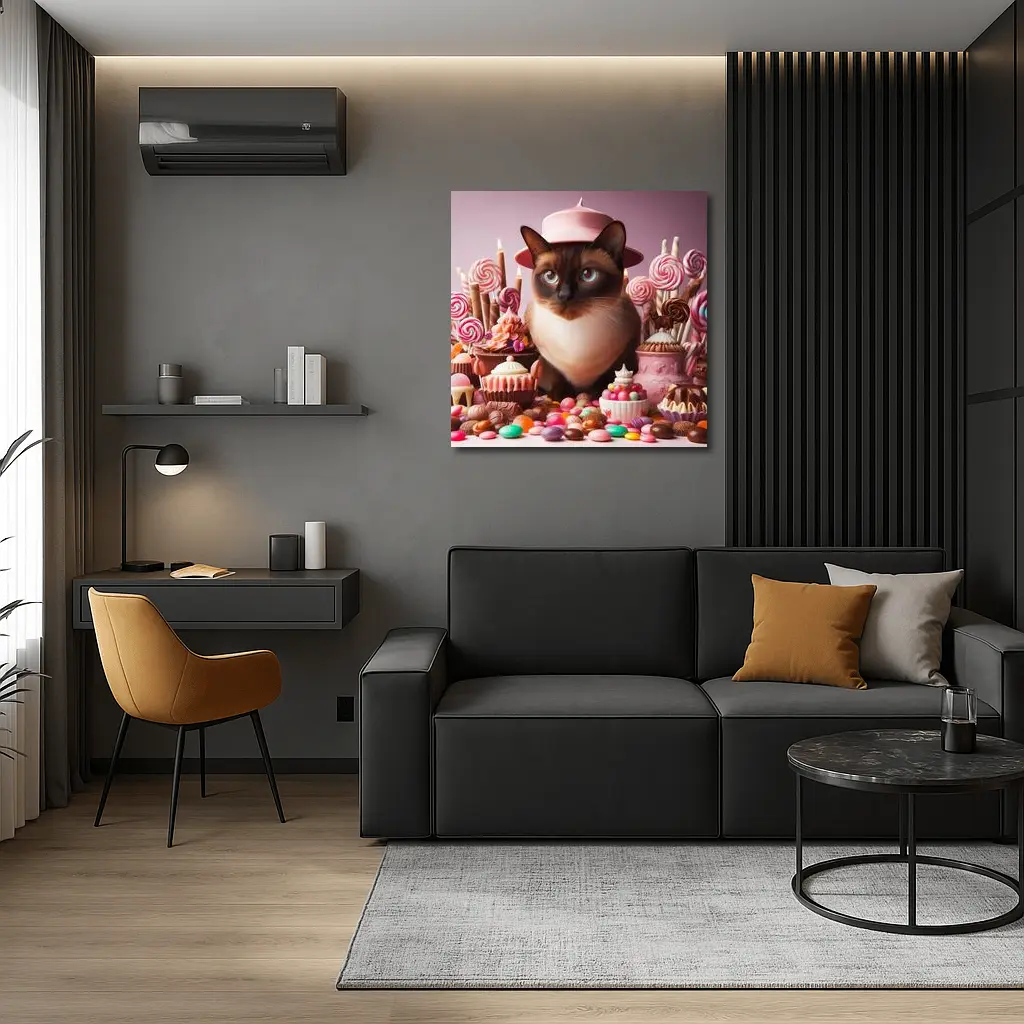 Siamese Cat Pink Hat Candy Sweets – Wall Art