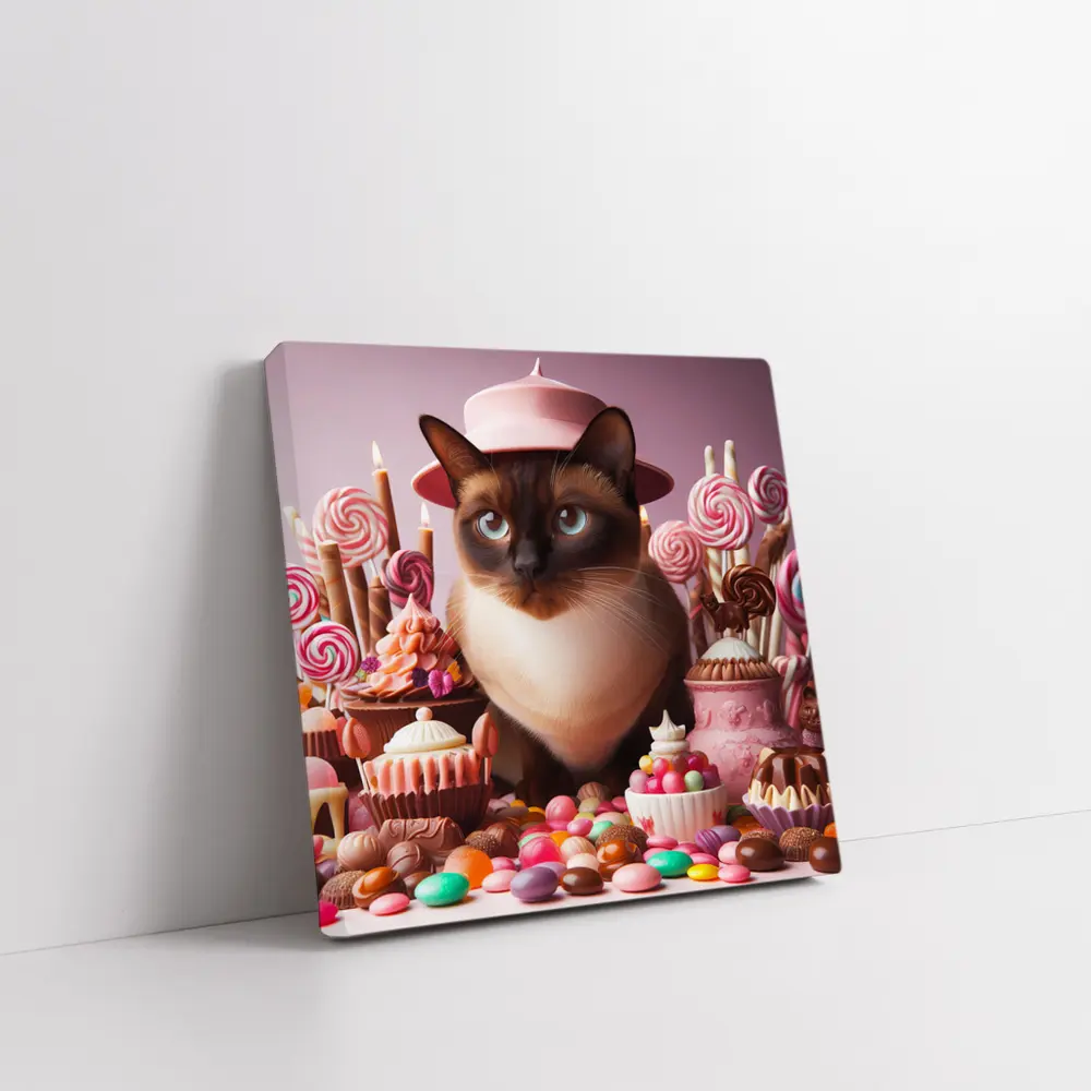 Siamese Cat Pink Hat Candy Sweets – Wall Art