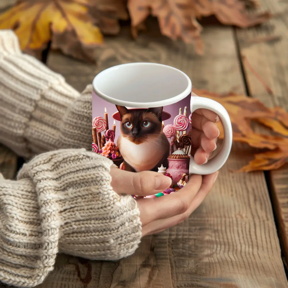 Siamese Cat Pink Hat Candy Sweets – Mugs