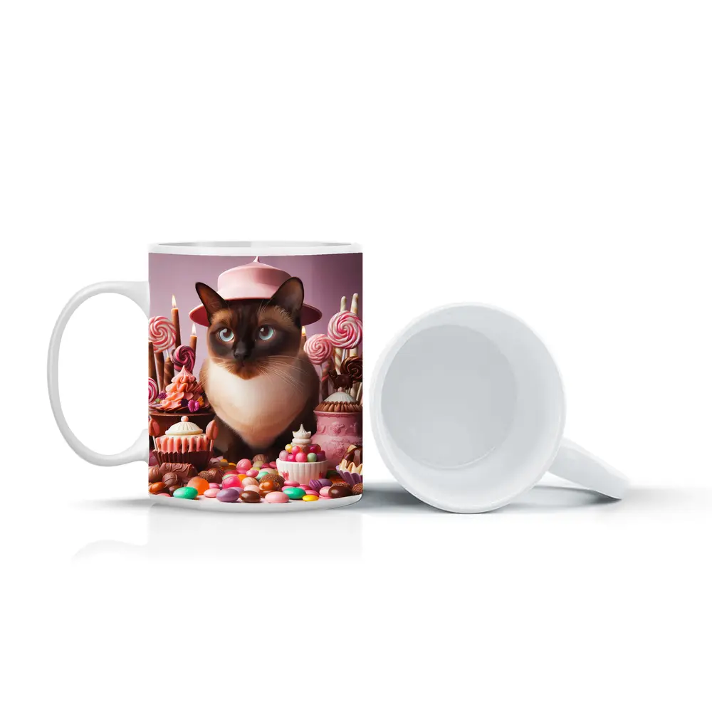 Siamese Cat Pink Hat Candy Sweets – Mugs