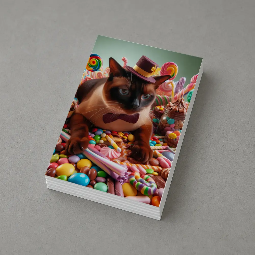 Siamese Cat Dressed Up Among Colorful Candies – Postcards