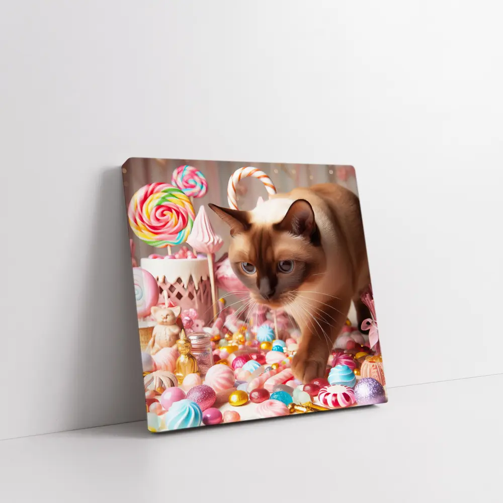 Burmese Cat Among Pastel Candy Sweets – Wall Art