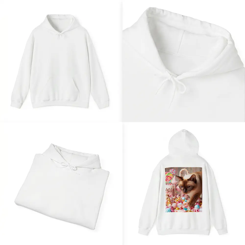 Burmese Cat Among Pastel Candy Sweets – Hoodies
