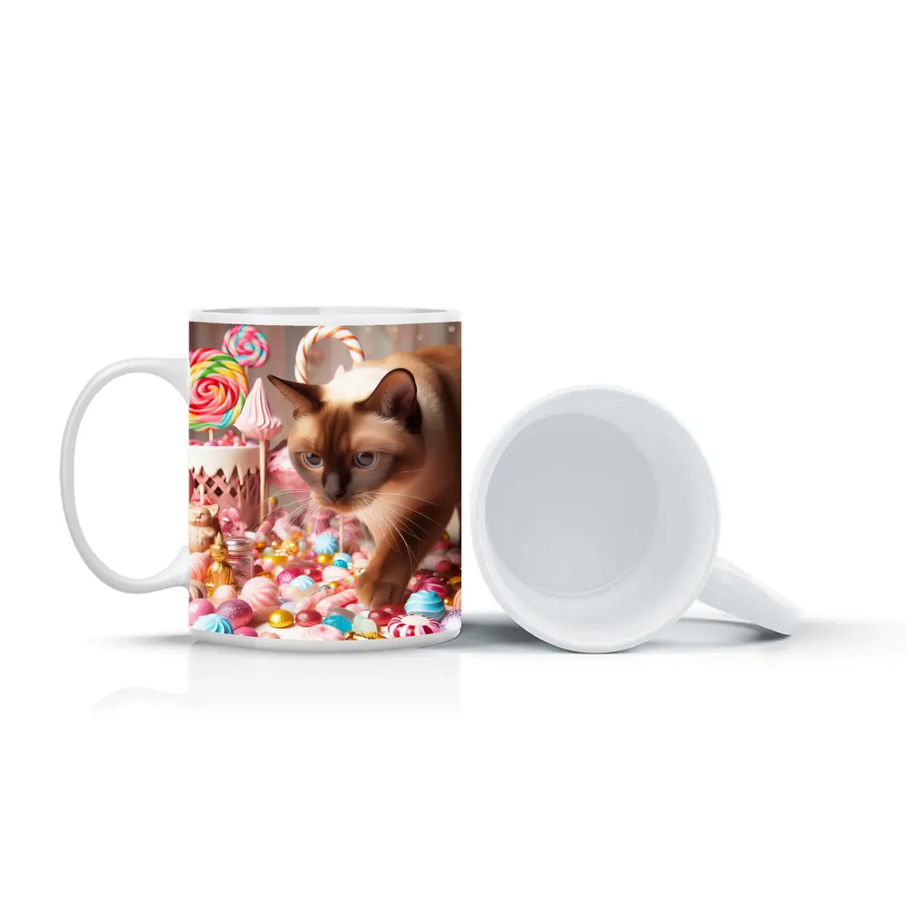 Burmese Cat Among Pastel Candy Sweets – Mugs