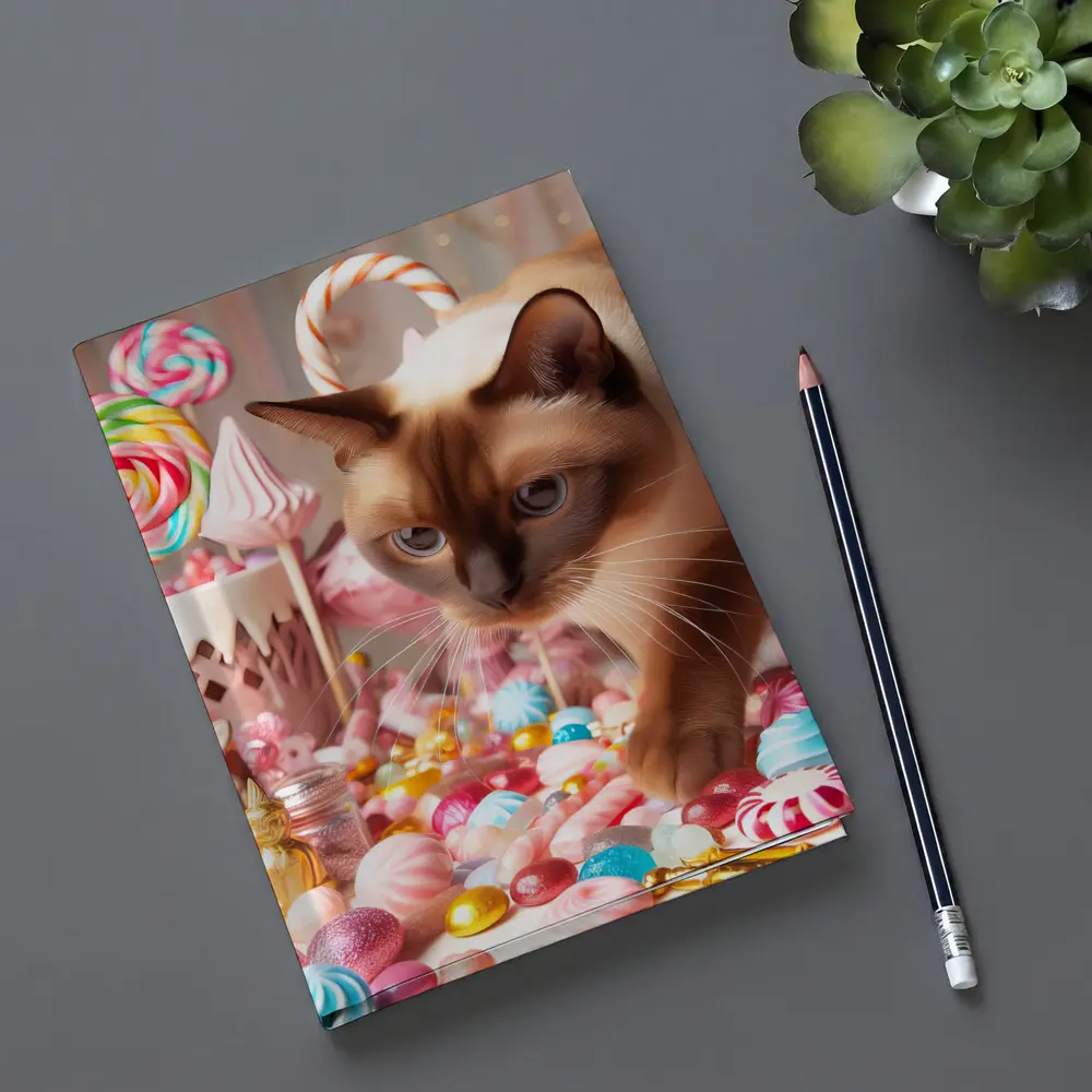 Burmese Cat Among Pastel Candy Sweets – Notebooks