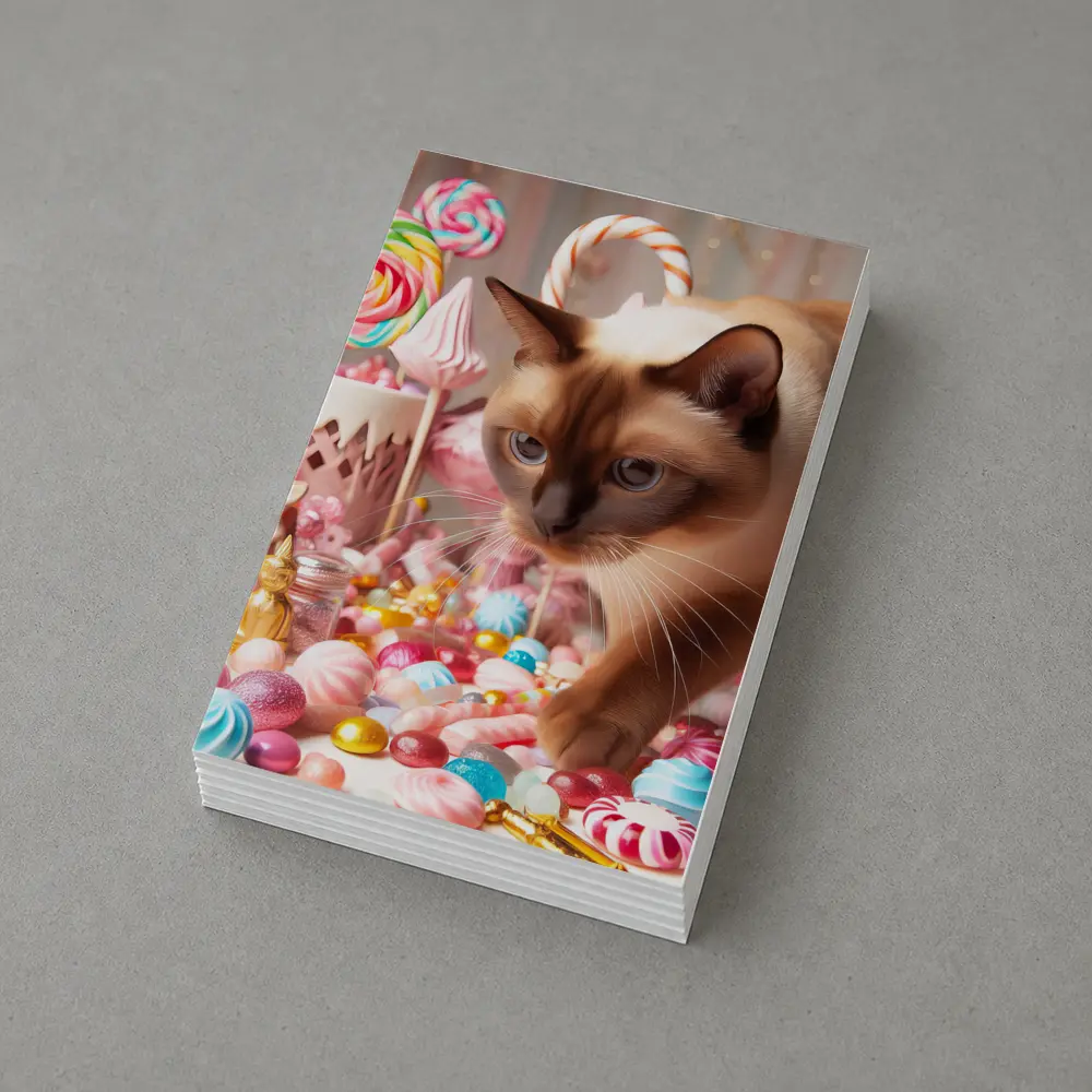Burmese Cat Among Pastel Candy Sweets – Postcards