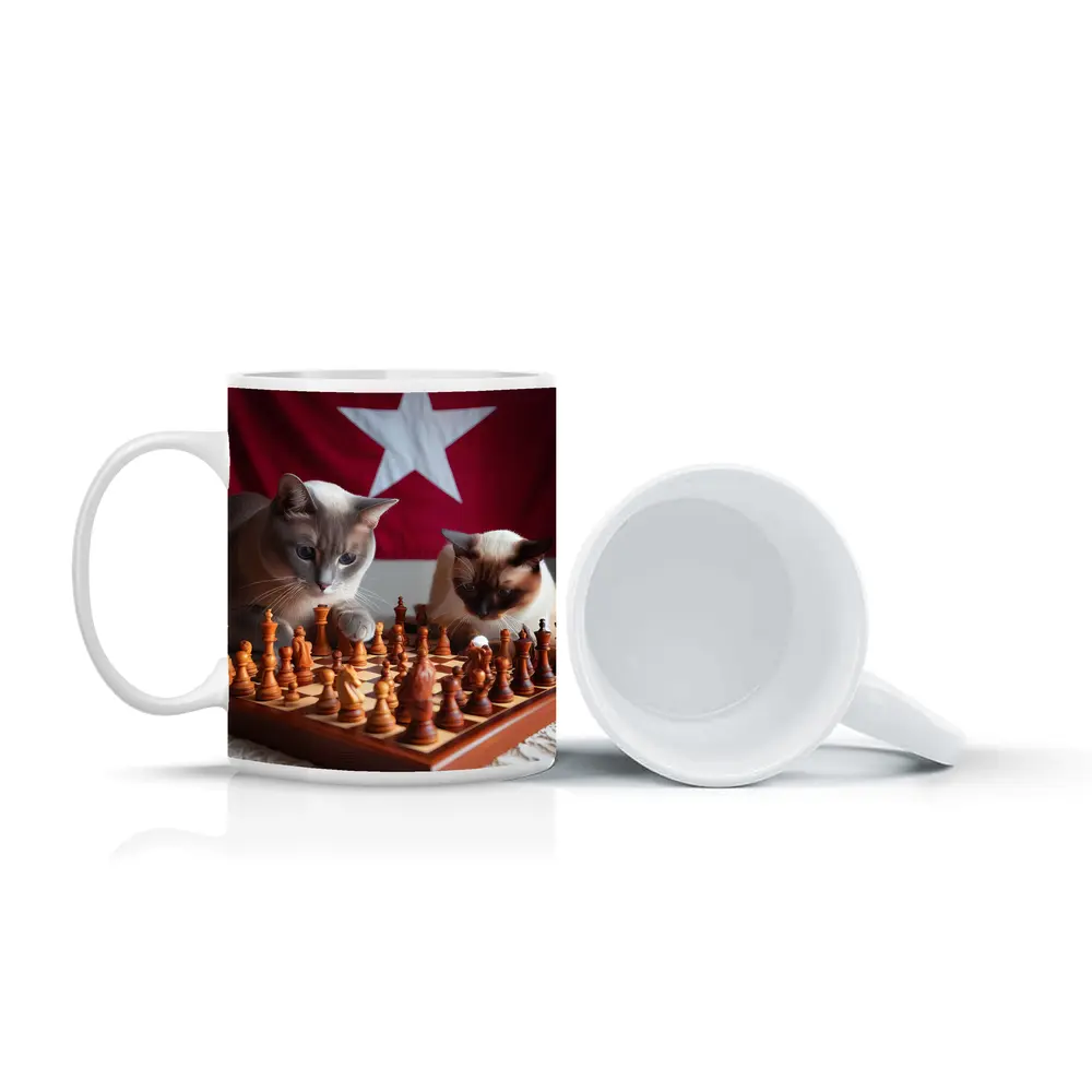 Siamese Cats Playing Chess Red Flag – Mugs