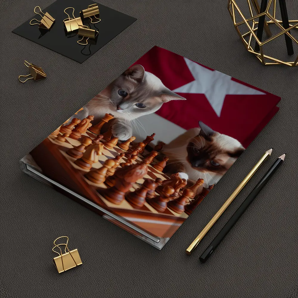 Siamese Cats Playing Chess Red Flag – Notebooks