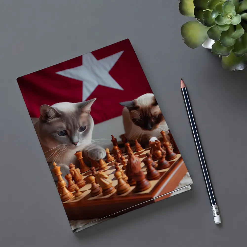 Siamese Cats Playing Chess Red Flag – Notebooks