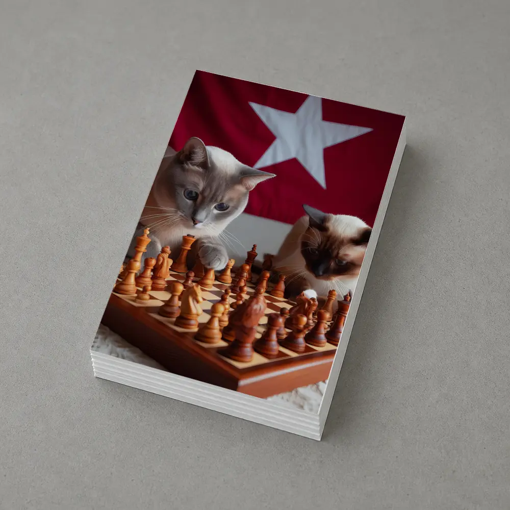 Siamese Cats Playing Chess Red Flag – Postcards