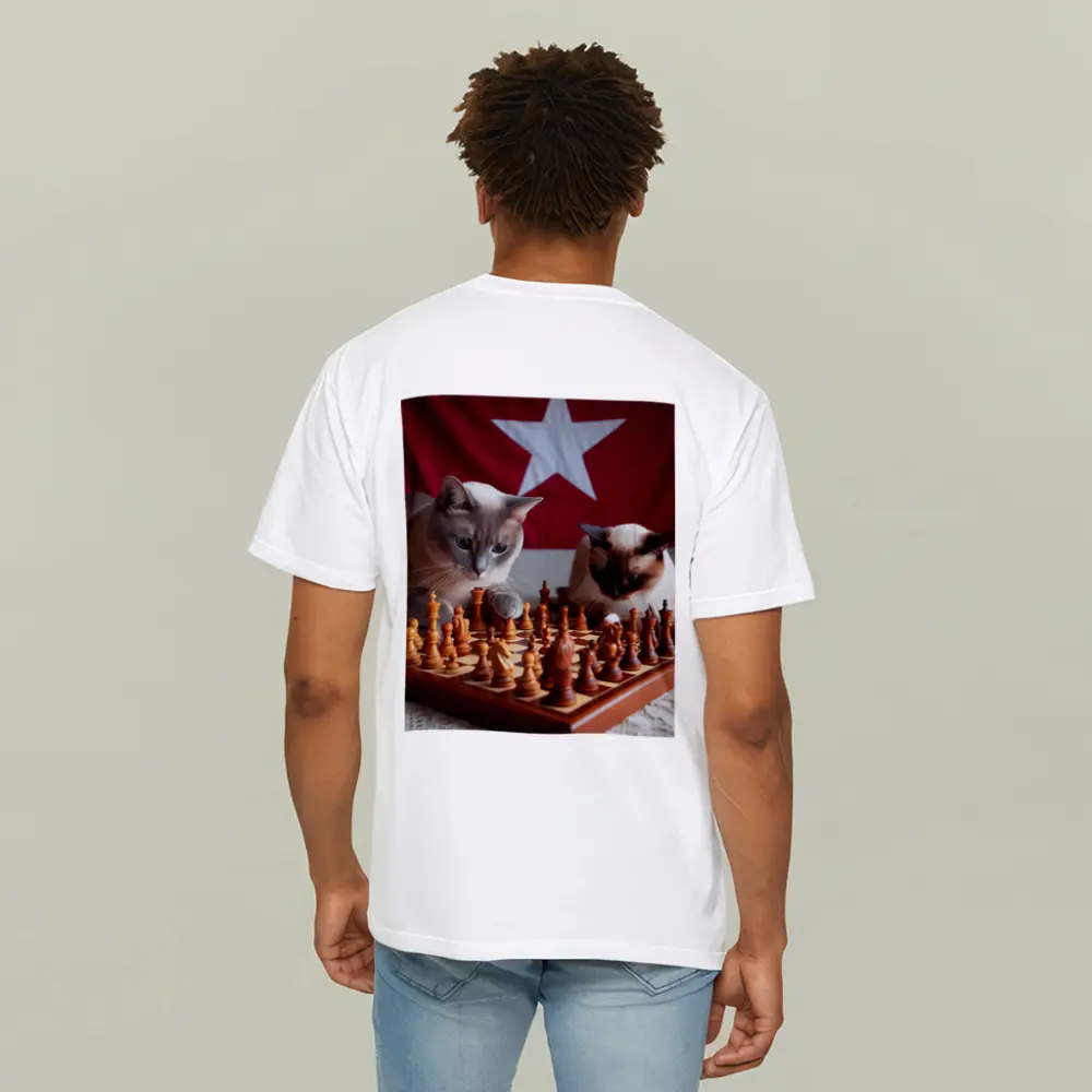 Siamese Cats Playing Chess Red Flag – T-Shirts