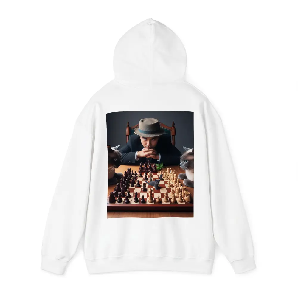 Man in Hat Playing Chess with Cats – Hoodies